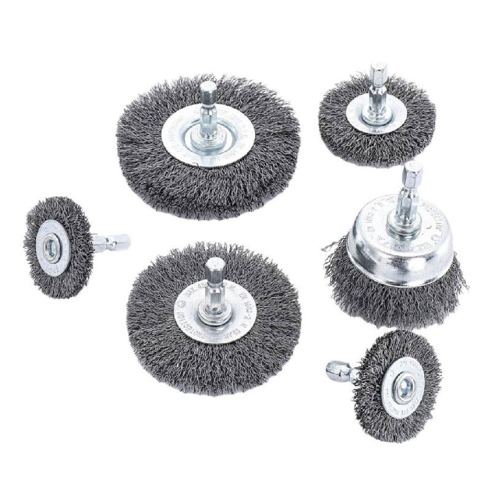 6Pcs Wire Brush For Drill Coarse Steel Crimping Wire Wheel Brush 1/4Inch Hexagon Shank Wire Brush Drill Bit For Strippin 9377112488134