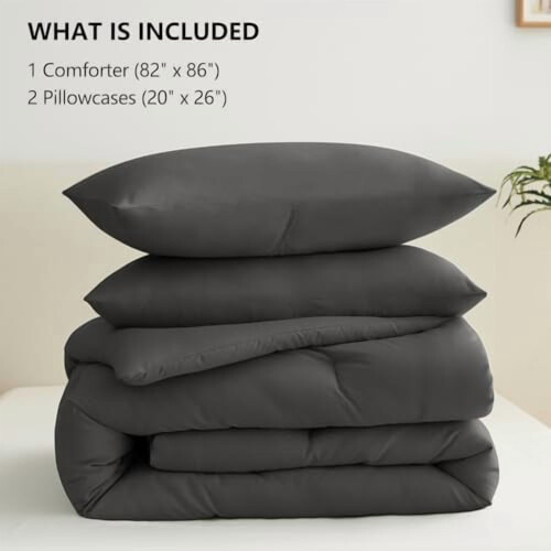 Full Size 3-Pc Dark Grey Comforter Set – Soft, Breathable Microfiber Down Alternative (1 Comforter + 2 Pillowcases) 2