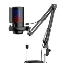 Microfono per Registrazione RGB da Gioco con Supporto per Braccio Regolabile USB Desktop Microfono a Condensatore per Streaming di Podcasting