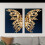 Tableau papillon doré, toile sans cadre, lot de 2 2