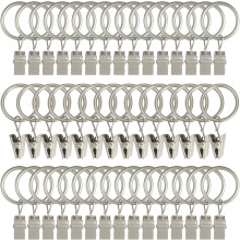 Paquete de 50 anillas para cortinas de acero inoxidable plateado con clips