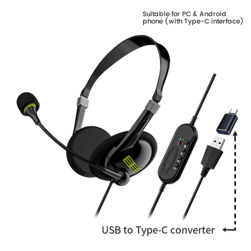 USB Computer Headset Business Operator Special Headset Wired Headset In- Control Headset with Typec Adapter 2