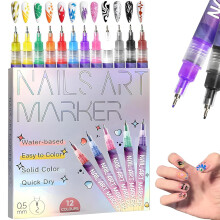 12-Color Nail Art Pens Set for Painting, Doodling & DIY Nail Design – Compatible with All Nail Types