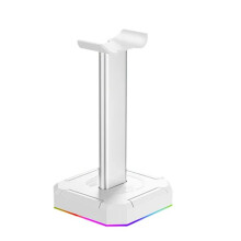 Hoofdtelefoonbeugel Display Rack RGB-Achtergrondverlichting op Het Hoofd Gemonteerde Standaardhouder Desktop Organizer Verticale Beugelhanger, Wit