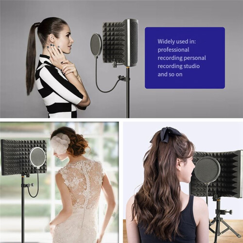Microphone Isolation Screen Mic Sound Absorbing Screens Adjustable for Broadcasting Podcasts Recording Singing Studio 2