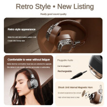 Retro Klassieke Over-Ear-Headsets Studio Stereo Bluatooth5.3 Draadloze Hoofdtelefoon Aanraakbediening Type C-Oortelefoon,A