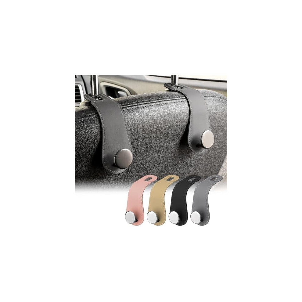 Car Headrest Hooks Leather 2-Pack Gray 9401284963257