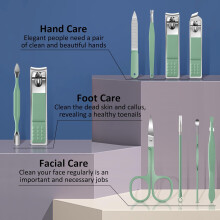 JINYUN-10-Piece Nail Care Kit, Professional Manicure Set with Green Leather Case, Ideal for Women & Men