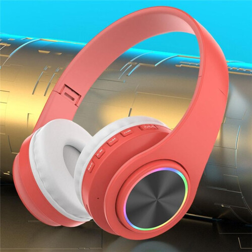 Headphones,Intelligent Wireless  Headset HiFi Stereo Foldable Headset for Home Office Red 1