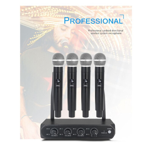 Professional Wireless Microphone System UHF 4 Channel Fixed Frequency Handheld Device for Stage, Home Parties, Churches 1
