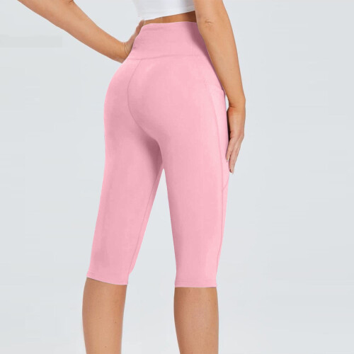 Γυναικείο κολάν Capris με ψηλή μέση μέχρι το γόνατο, για καθημερινή χρήση, με τσέπες 1
