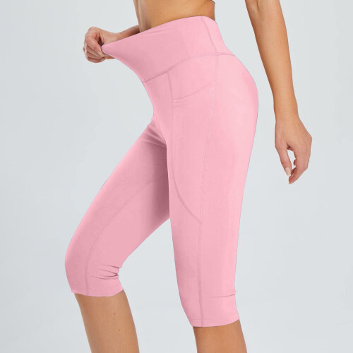 Γυναικείο κολάν Capris με ψηλή μέση μέχρι το γόνατο, για καθημερινή χρήση, με τσέπες 2