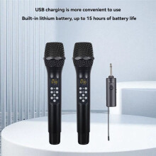 Wireless Microphone Dual Channel UHF Handheld Dynamic Mic Set Receiver with Rechargeable Receiver for Stage Karaoke