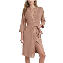 Cămașă de noapte pentru femei, stil înfășurat, cu curea, cu mâneci 7/8, poliester, spandex, fleece periat, căptușeală din flanel, mărime