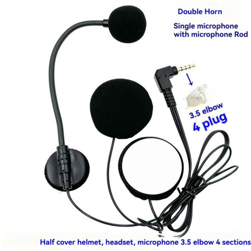Motorcycle Helmets Intercom Mic Headset 2 Speakers 32Ω Microphone for Half-Motorcycle Helmet Elbow Plug 2