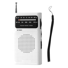 Full-Band Small Portable Radio  AM FM Pointer Pocket Radio for Running Compaing Travel Analog White