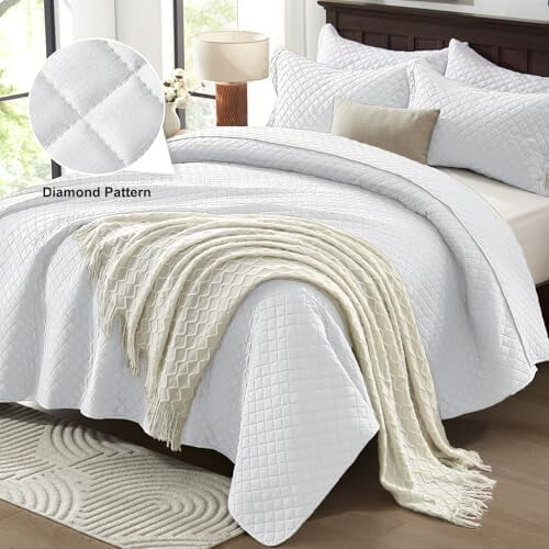 White King quilt bedding set 3 pcs 106x96 inch diamond 1