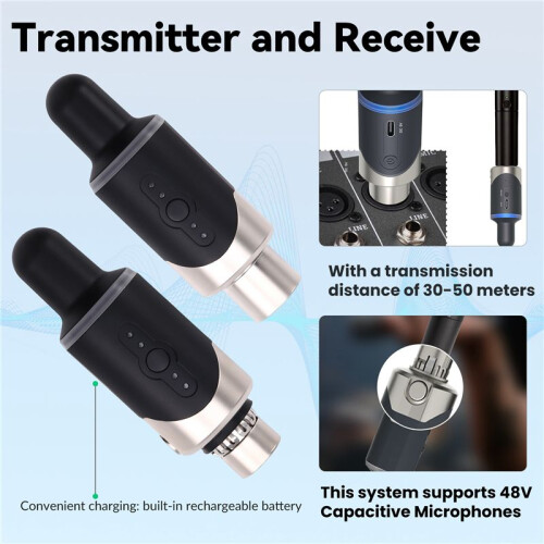 New U801 UHF Wireless XLR Transmitter and Receiver Microphone Converter Wireless Microphone for Live Interview/Studio 2