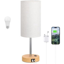 Lampe de chevet tactile en bois avec chargement USB et variateur Ă 3 niveaux