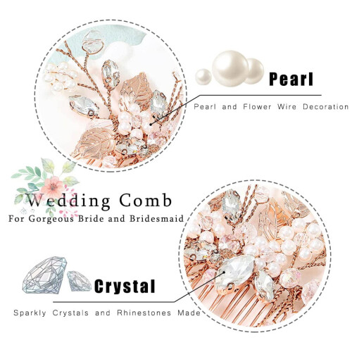 Pettine per capelli da sposa con strass e perle, argento. 2
