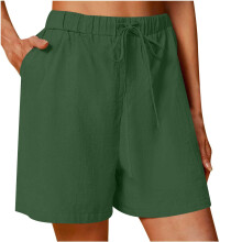 Pantaloncini da donna in lino e cotone, casual, con coulisse in vita, gamba larga, abbigliamento estivo con tasche, taglie S-5XL