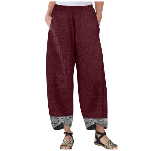 UTTOASFAY Γυναικείο Παντελόνι Γυναικείο Casual Παντελόνι Βαμβάκι Λινό Στάμπα 1