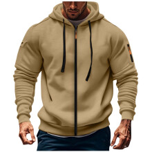 Geansaí le Cochall, Dath Soildí, le Póca, le Zipper, le Sreangán Tarraingthe, Spóirt Ócáideach, Cairdigan Muinchille Fada, Méid S-3XL