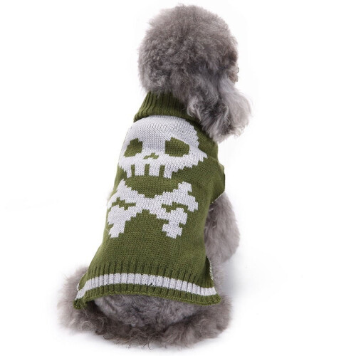 Ensemble pull pour chien Halloween, imprimé crâne vert herbe, taille XL 2