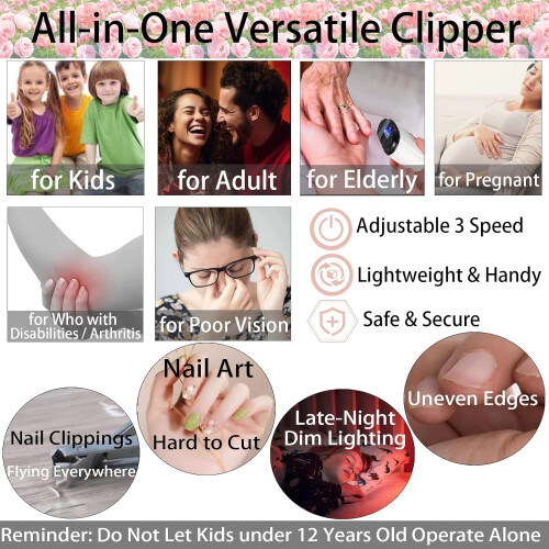 Electric Nail Clipper with Light Rechargeable 2-in-1 2