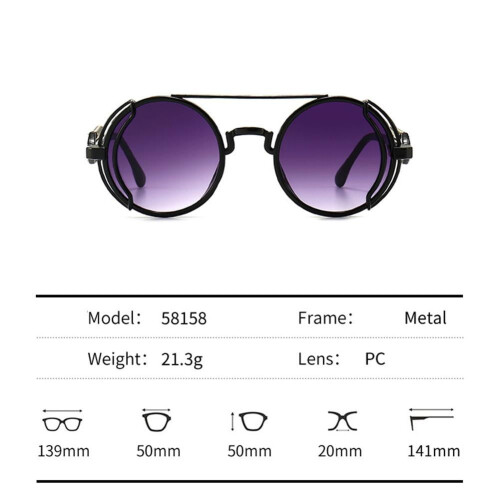 Γυαλιά ηλίου Steampunk Retro για γυναίκες άνδρες Unisex στρογγυλό μεταλλικό σκελετό 2