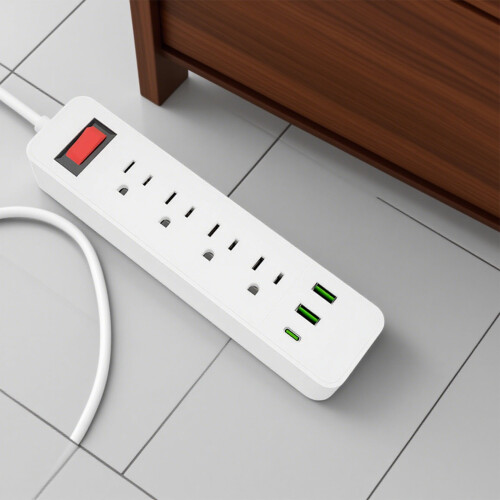 Πολύπριζο Eliaeconx 6-πρίζας με 4 θύρες USB, καλώδιο 79", προστασία από υπερτάσεις – λευκό, 1