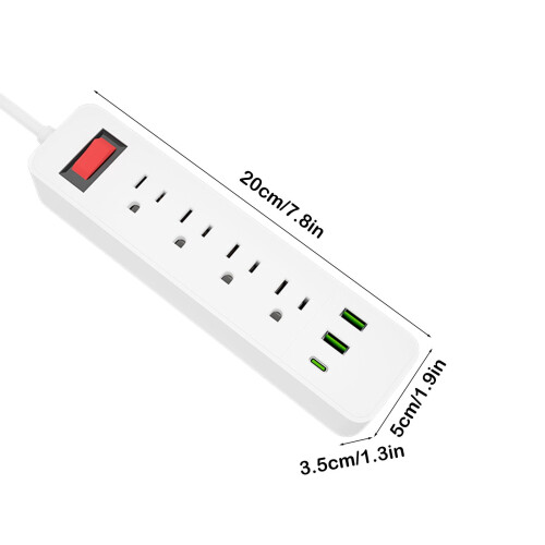Πολύπριζο Eliaeconx 6-πρίζας με 4 θύρες USB, καλώδιο 79", προστασία από υπερτάσεις – λευκό, 2