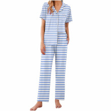 Dames zomer pyjama set met ruitpatroon, tweedelige set, nachtkleding, loungewear, nachthemd met knoopsluiting, huispak, maten S-2XL