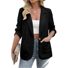 Kukoosong Blazer für Damen, Business Casual, langärmelig, offener Anzug mit Taschen