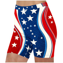 Shorts de ioga femininos com estampa do Dia da Independência - Cintura alta, secagem rápida, leggings para corrida e academia, moda fitness para o