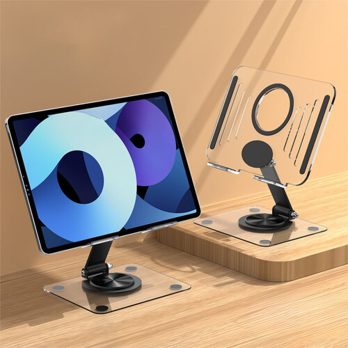 Acrylic Tablet Stand with 360 Rotating Base, Foldable & Adjustable Height, Liftable, Compatible with iPad & Notebook 2