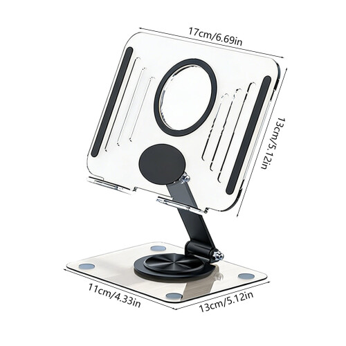 Acrylic Tablet Stand with 360 Rotating Base, Foldable & Adjustable Height, Liftable, Compatible with iPad & Notebook 1