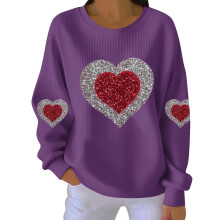 Damen-Sweatshirt mit Herzmuster zum Valentinstag, gerippt, lang