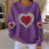 Damen-Sweatshirt mit Herzmuster zum Valentinstag, gerippt, lang 2
