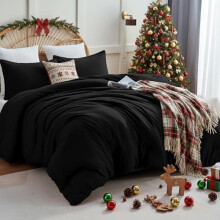 Schwarzes Einzelbett-/Einzelbett-XL-Bettwäscheset, 2-teilig, gesteppt, Daunen