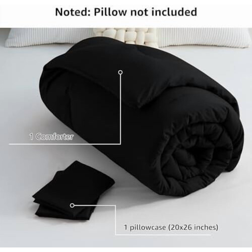 Zwarte kingsize dekbedset van microvezel, 3-delig 2