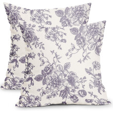Fodere per cuscini blu a fantasia floreale, in cotone e lino, 45x45 cm, set da 2