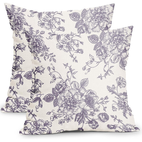 Blå blommiga örngott i bomull-linne, 40x40 cm, 2-pack