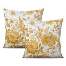 Fodere per cuscini in lino con motivo floreale giallo, 20x20 pollici, set da 2