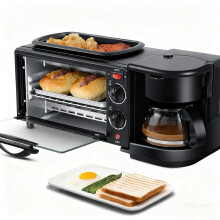 3in1 Breakfast Station with 9L Oven, Builtin Coffee Maker and NonStick Pan for Small Kitchens