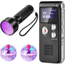 4-Piece Device Kit Includes 1 Pocket Digital Voice Recorder 2 LED Light- Pet Cat Balls 1 Black UV Flashlight, 8 GB
