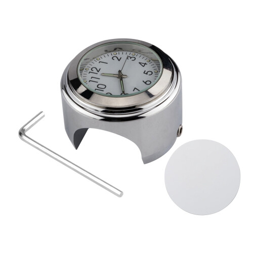 Universal Waterproof Motorcycle Handlebar Meter Thermometer for 22–25.4mm (7/8"–1") Handlebars, Silver Shell & White Dial 1