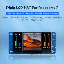Triple LCD HAT for Raspberry Pi Zero/Zero W/2B/3B/3B+/4B, 1.3inch LCD Main Screen, Dual 0.96inch LCD Secondary Screen