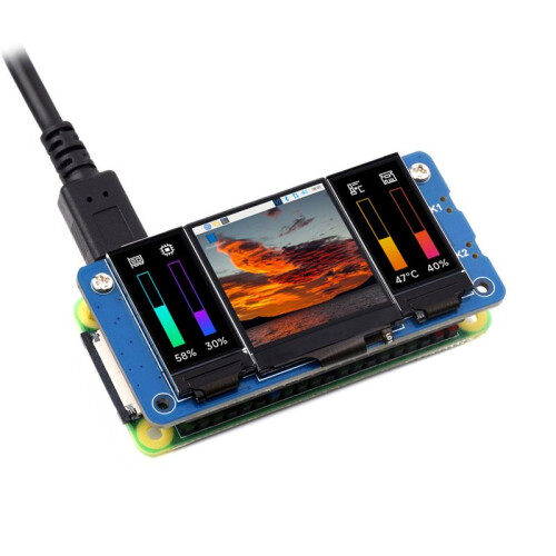 Triple LCD HAT for Raspberry Pi Zero/Zero W/2B/3B/3B+/4B, 1.3inch LCD Main Screen, Dual 0.96inch LCD Secondary Screen 2