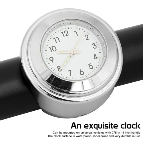Universal Waterproof Motorcycle Handlebar Meter Thermometer for 22–25.4mm (7/8"–1") Handlebars, Silver Shell & White Dial 2